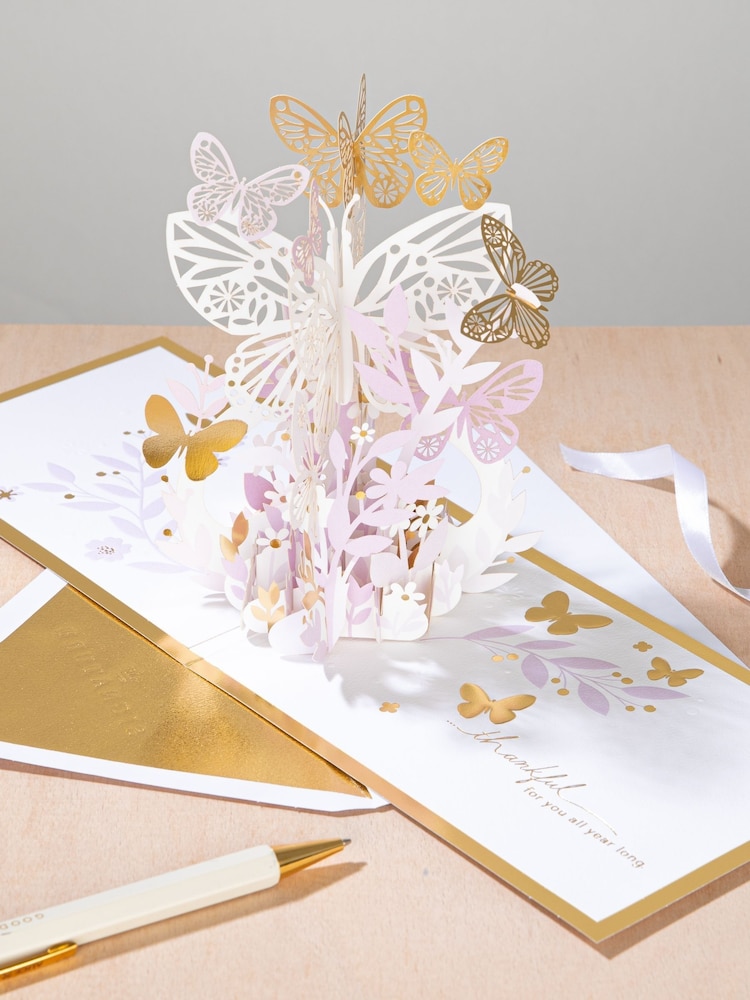 Hallmark White Birthday Card Butterflies 3D Pop-Up Design - Image 1 of 4 Hallmark White Birthday Card Butterflies 3D Pop-Up Design - Image 1 of 4