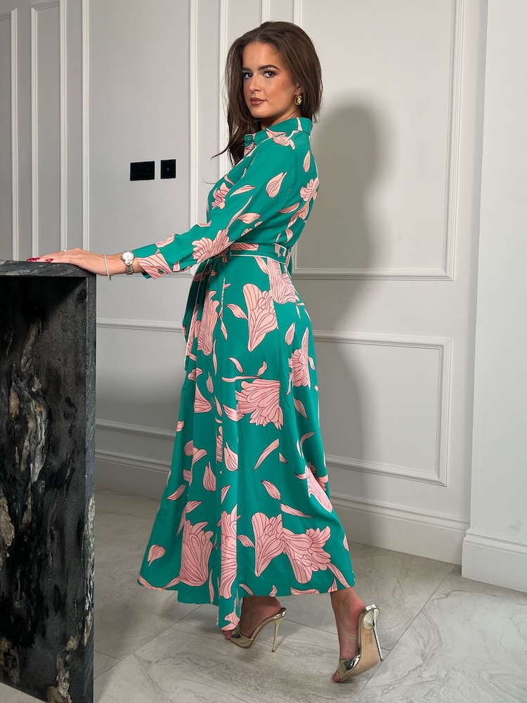 Girl In Mind Green Angela Piping Detail Midi Shirt Dress - Image 2 of 4