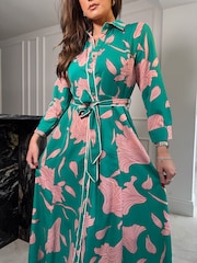 Girl In Mind Green Angela Piping Detail Midi Shirt Dress - Image 4 of 4