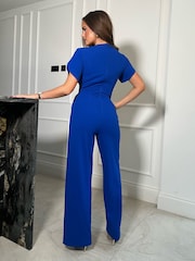 Girl In Mind Cobalt Blue Bridget Twist Front Split Arm Jumpsuit - Image 4 of 4