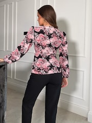 Girl In Mind Black Babette Wrap Front Long Sleeve Top - Image 4 of 4