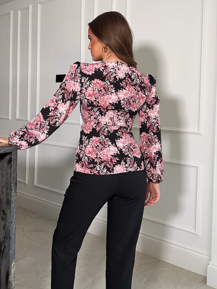 Girl In Mind Black Babette Wrap Front Long Sleeve Top - Image 4 of 4