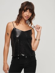 Superdry Black Sequin Cami Vest Top - Image 1 of 6