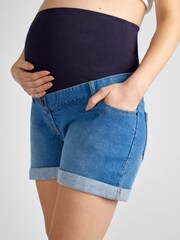 JoJo Maman Bébé Light Wash Mid Wash Denim Maternity Shorts - Image 10 of 18