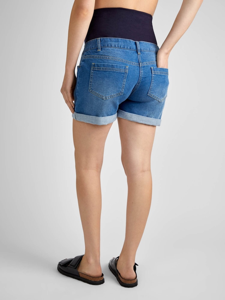 JoJo Maman Bébé Light Wash Mid Wash Denim Maternity Shorts - Image 3 of 5