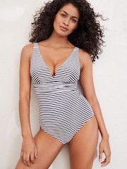 Navy/White Plunge Tummy Shaping Control Swimsuit - Image 2 of 5