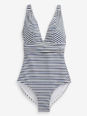 Navy/White Plunge Tummy Shaping Control Swimsuit - Image 5 of 5
