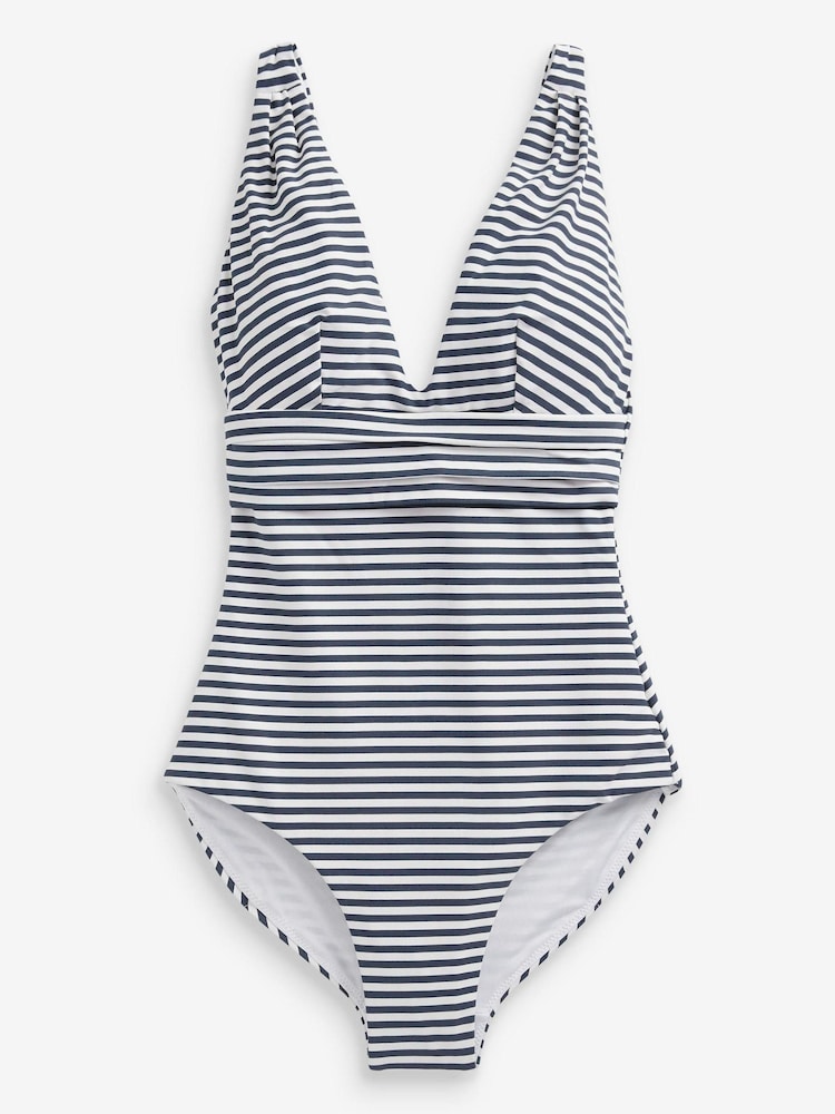 Navy/White Plunge Tummy Shaping Control Swimsuit - Image 5 of 5