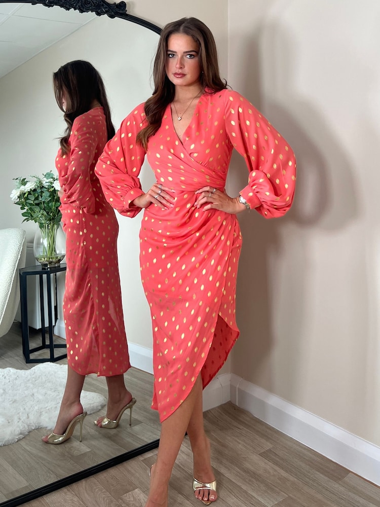 Girl In Mind Pink Elsa Long Sleeve Wrap Asymmetric Dress - Image 1 of 4