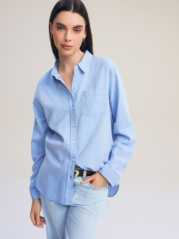 Chambray Blue Casual Boyfriend 100% Cotton Shirt - Image 1 of 9 Chambray Blue Casual Boyfriend 100% Cotton Shirt - Image 1 of 9