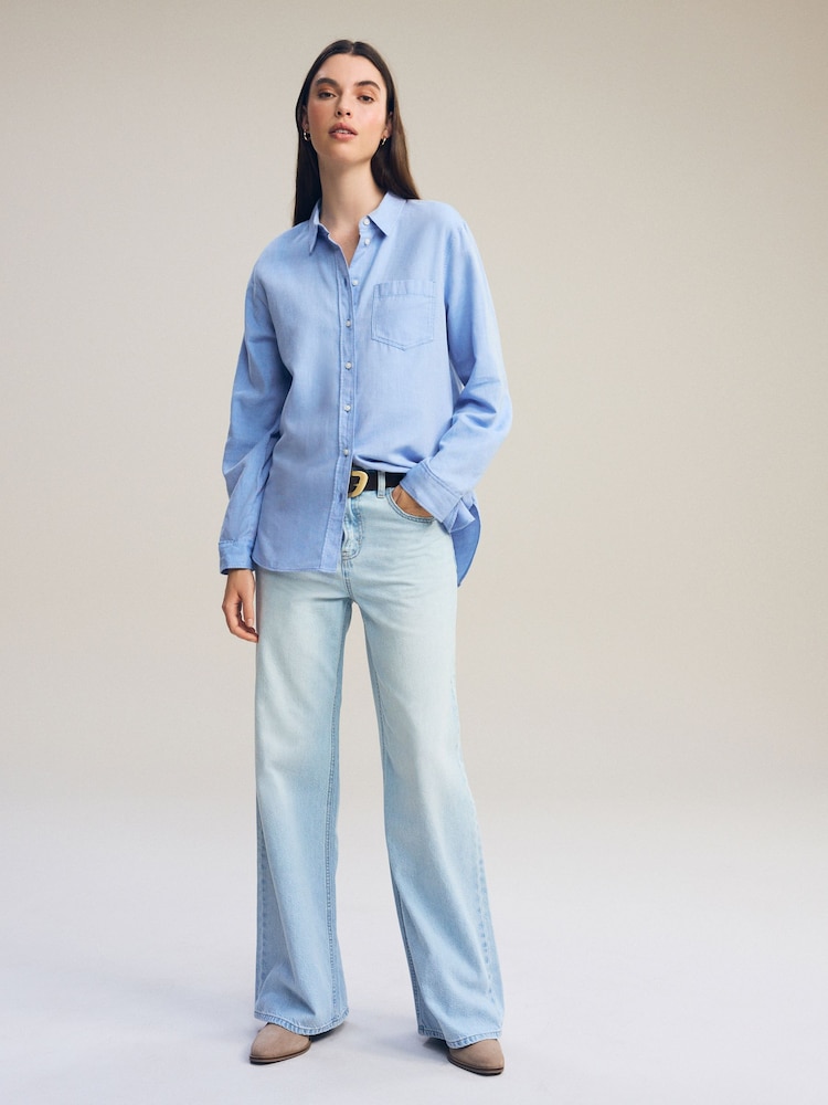 Chambray Blue Casual Boyfriend 100% Cotton Shirt - Image 2 of 9 Chambray Blue Casual Boyfriend 100% Cotton Shirt - Image 2 of 9