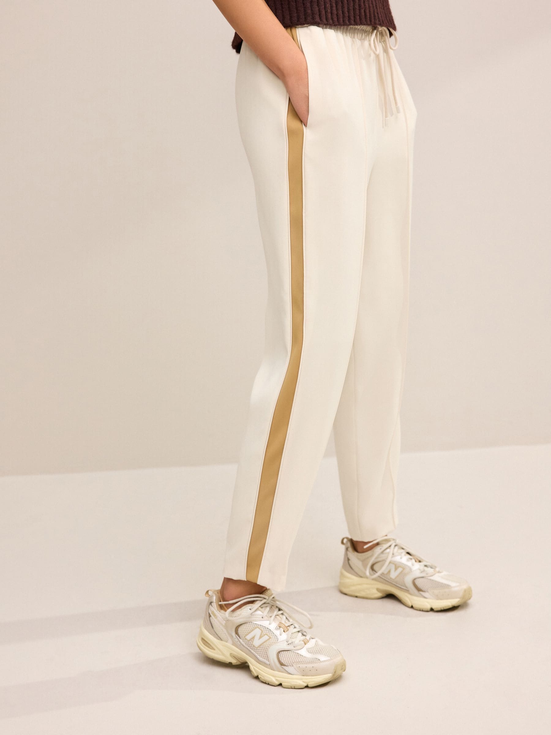 Buy Ecru Cream Camel Side Stripe Taper Trousers from Next Luxembourg