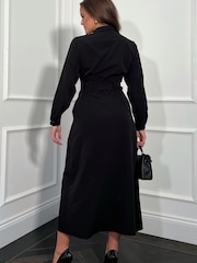 Girl In Mind Black Petite Grace Buckle Detail midi Shirt Dress - Image 2 of 4
