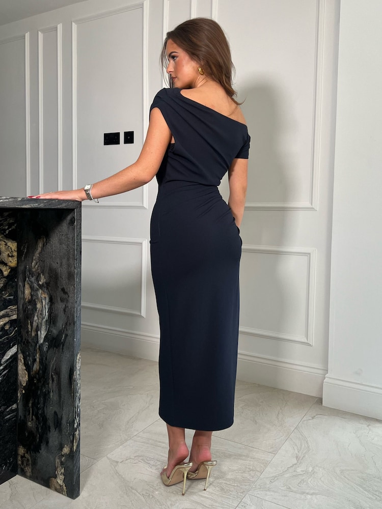 Girl In Mind Blue Donna Asymetric neckline Midi Dress - Image 4 of 4