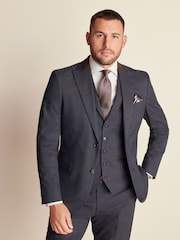 Navy Blue Slim Fit Herringbone Suit Jacket - Image 1 of 10