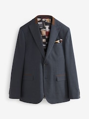 Navy Blue Slim Fit Herringbone Suit Jacket - Image 4 of 10
