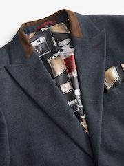 Navy Blue Slim Fit Herringbone Suit Jacket - Image 6 of 10