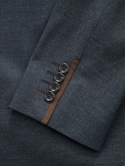 Navy Blue Slim Fit Herringbone Suit Jacket - Image 9 of 10