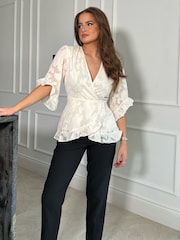 Girl In Mind Cream Rory Frill Detail Wrap Front Top - Image 1 of 4