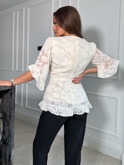 Girl In Mind Cream Rory Frill Detail Wrap Front Top - Image 2 of 4