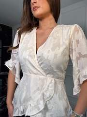 Girl In Mind Cream Rory Frill Detail Wrap Front Top - Image 4 of 4