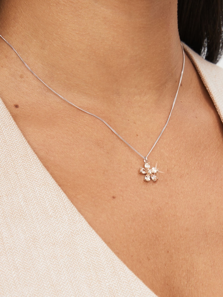 Sterling Silver Sparkle Flower Necklace - Image 2 of 4
