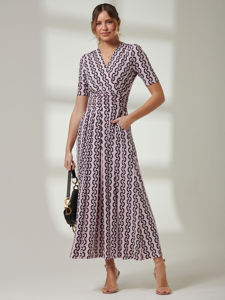 Pink - Jolie Moi kurzärmeliges Maxikleid mit V-Ausschnitt - Bild 1 von 6