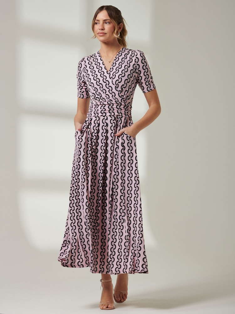 Jolie Moi Pink Short Sleeve V-Neck Maxi Dress - Image 6 of 6 Jolie Moi Pink Short Sleeve V-Neck Maxi Dress - Image 6 of 6