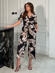 Girl In Mind Black Trixie Angel Sleeve Culotte Jumpsuit - Image 1 of 4