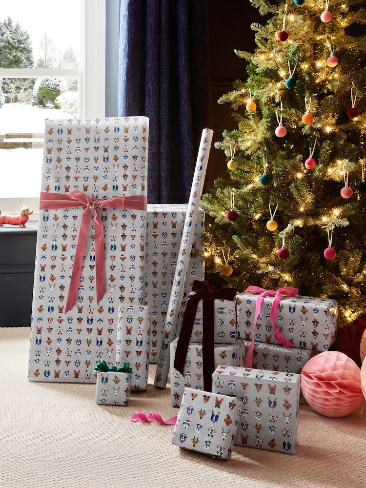 Grey Dogs Extra Wide, 10m Christmas Wrapping Paper - Image 1 of 4