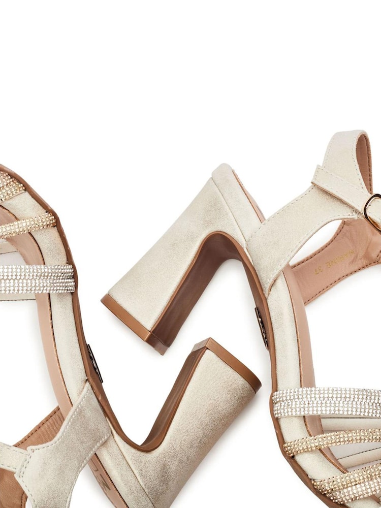Moda in Pelle Gold Narine Strappy Hotfix Block Heel Sandals - Image 4 of 4 Moda in Pelle Gold Narine Strappy Hotfix Block Heel Sandals - Image 4 of 4