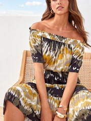Green Tie Dye Off Shoulder Midi Summer Dress - Image 1 of 6