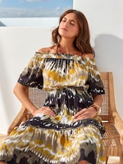 Green Tie Dye Off Shoulder Midi Summer Dress - Image 2 of 6