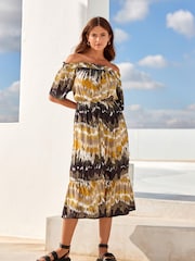 Green Tie Dye Off Shoulder Midi Summer Dress - Image 3 of 6