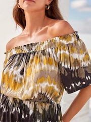 Green Tie Dye Off Shoulder Midi Summer Dress - Image 5 of 6