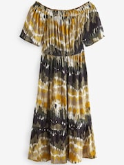 Green Tie Dye Off Shoulder Midi Summer Dress - Image 6 of 6