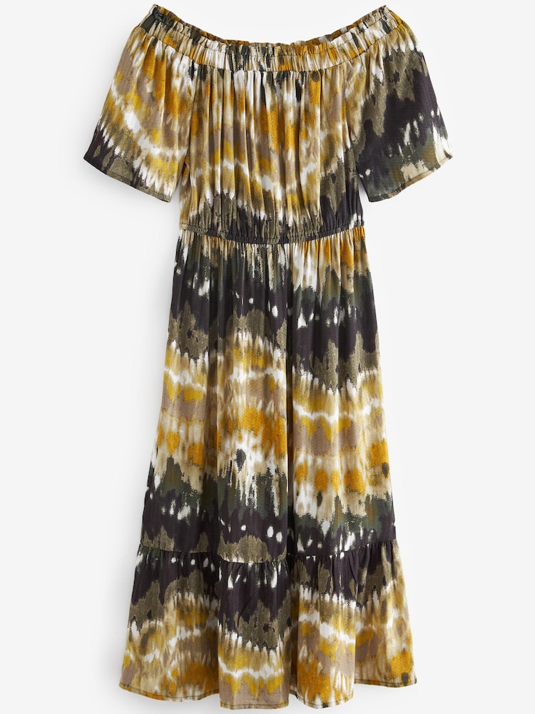 Green Tie Dye Off Shoulder Midi Summer Dress - Image 6 of 6