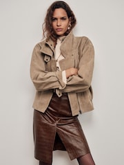 Reiss Tan Brown Della Leather Croc-Embossed Midi Pencil Skirt - Image 1 of 8