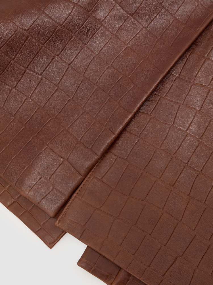 Reiss Tan Brown Della Leather Croc-Embossed Midi Pencil Skirt - Image 8 of 8 Reiss Tan Brown Della Leather Croc-Embossed Midi Pencil Skirt - Image 8 of 8