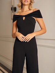 Sistaglam Black Keyhole Bardot Twist Jumpsuit With Wide Leg - Image 4 of 4