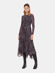 Whistles Purple Feather Leopard Mesh Dress - Image 1 of 5