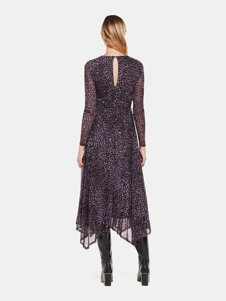 Whistles Purple Feather Leopard Mesh Dress - Image 2 of 5