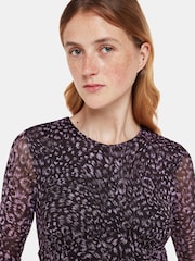 Whistles Purple Feather Leopard Mesh Dress - Image 3 of 5