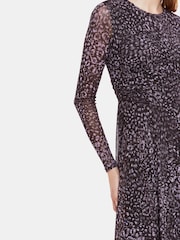 Whistles Purple Feather Leopard Mesh Dress - Image 4 of 5