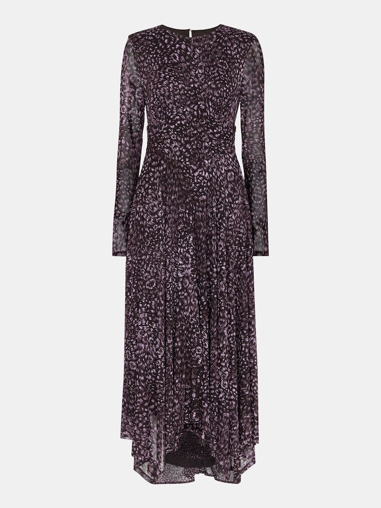 Whistles Purple Feather Leopard Mesh Dress - Image 5 of 5