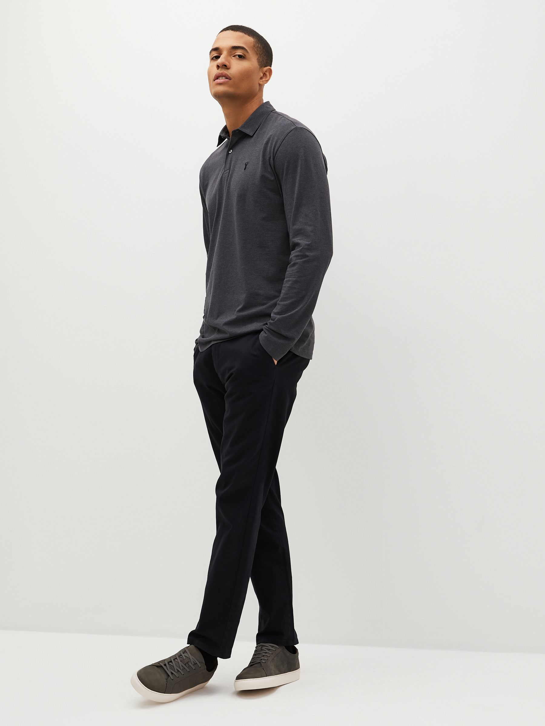 Buy Navy Blue/Grey/Black Regular Fit Long Sleeve Jersey Polo