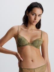 Calvin Klein Green Floral Lace Plunge Bra - Image 1 of 5