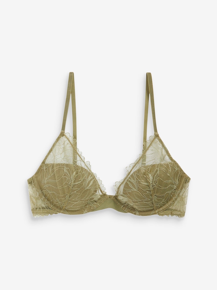 Calvin Klein Green Floral Lace Plunge Bra - Image 5 of 5