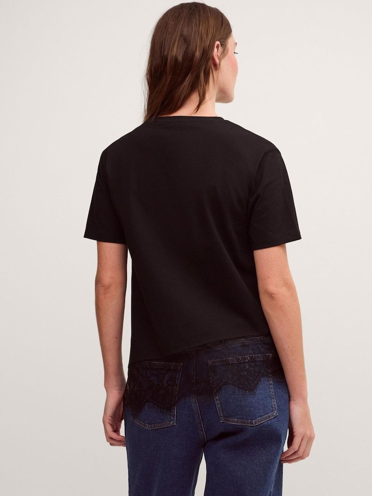 Monsoon Black Lola Lace Trim Jersey T-Shirt - Image 2 of 5 Monsoon Black Lola Lace Trim Jersey T-Shirt - Image 2 of 5