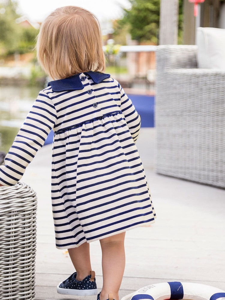 JoJo Maman Bébé Cream Long Sleeve Sailor Jersey Dress - Image 2 of 6
